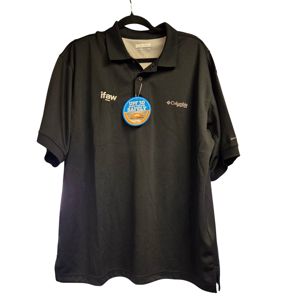 Columbia PFG Mens Medium‎ Black UPF 30 Performance Fishing Polo Shirt NWT ifaw